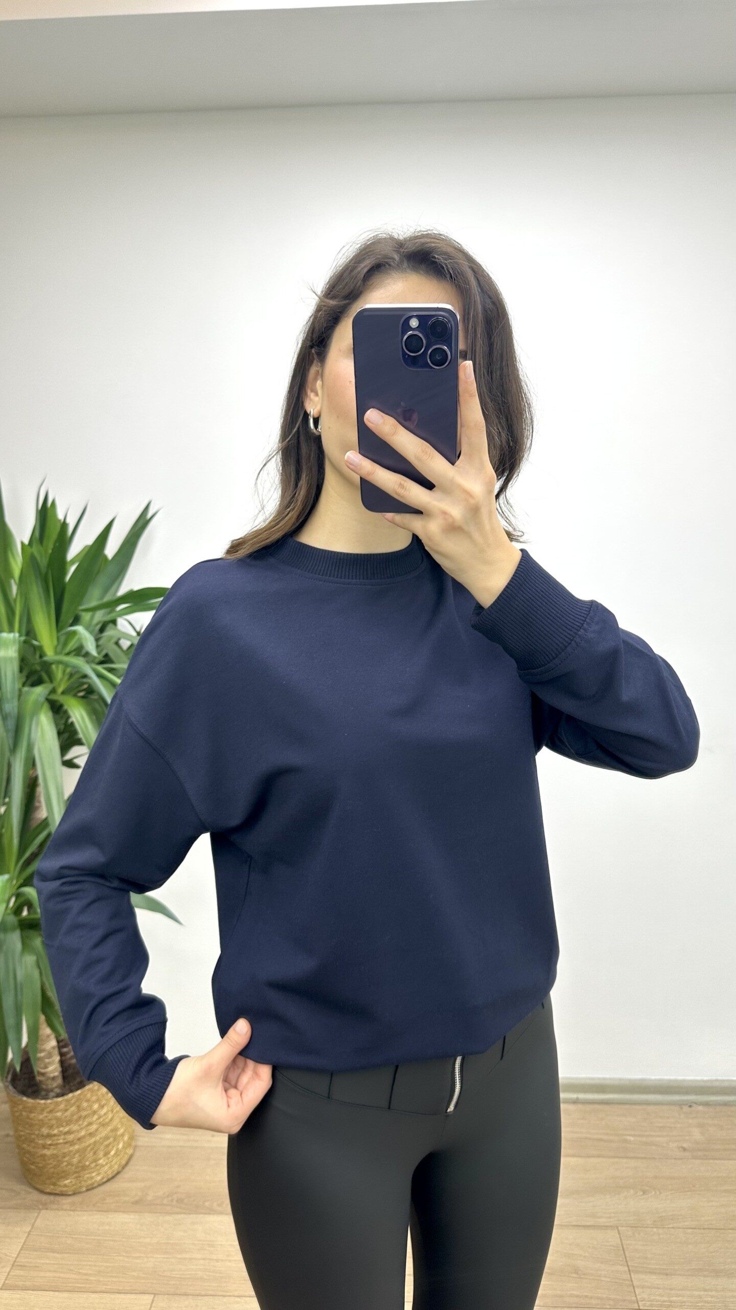 Lacivert Bisiklet Yaka Sweat - Görsel 5