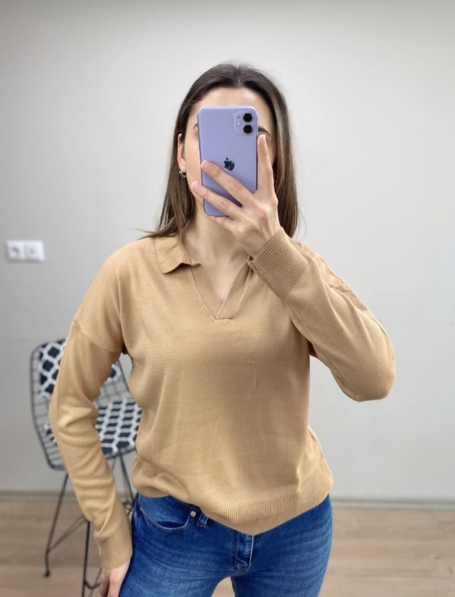 Camel Polo Yaka İnce Kazak