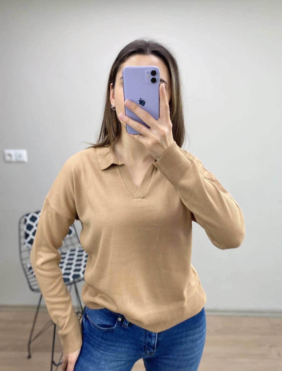 Camel Polo Yaka İnce Kazak - Görsel 4