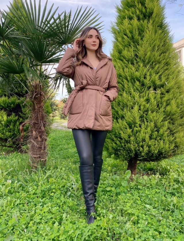 Kahve Belden Bağlamalı Mont