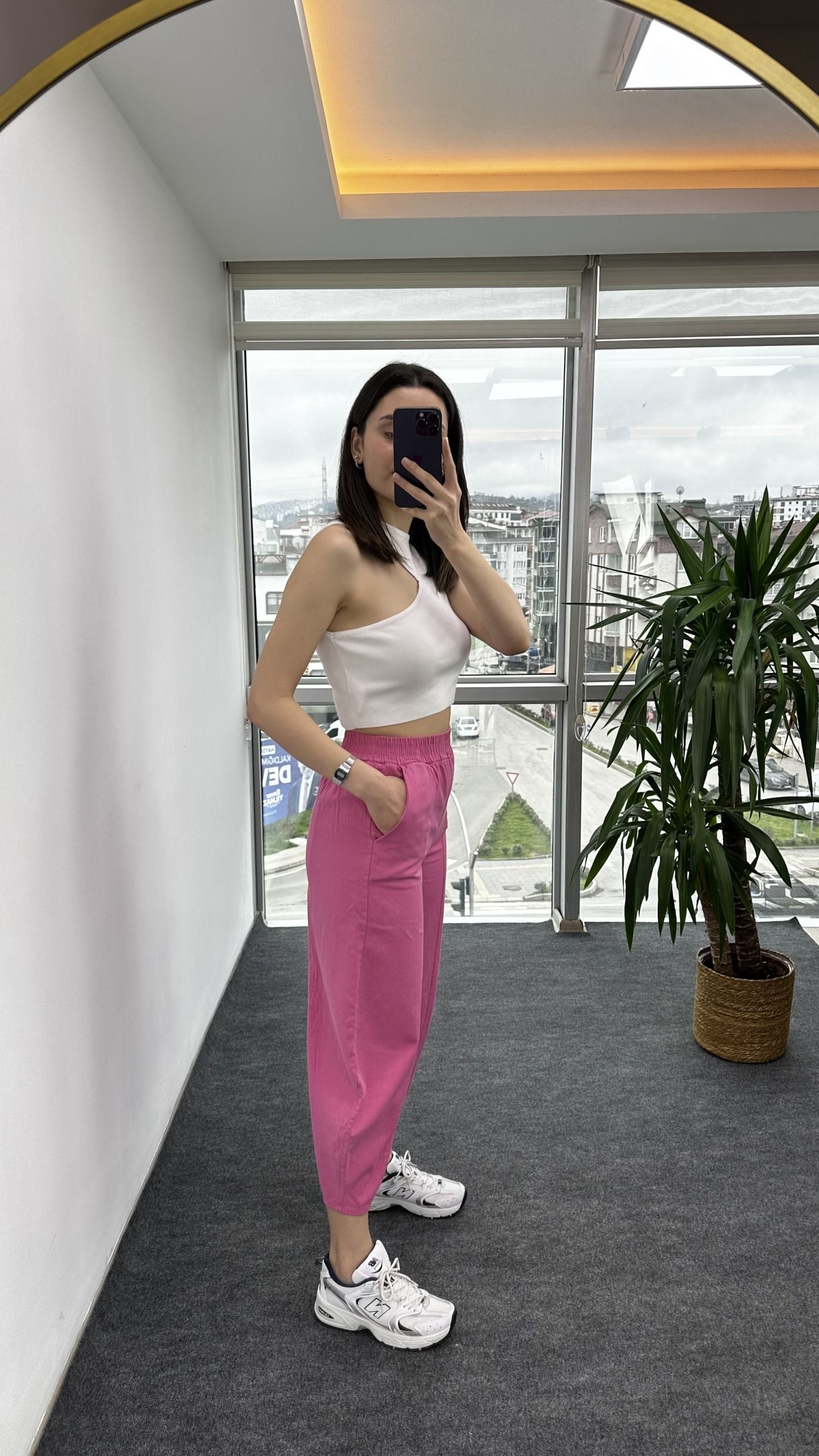 Pembe Gabardin Dikişli Şalvar Pantolon - Görsel 3
