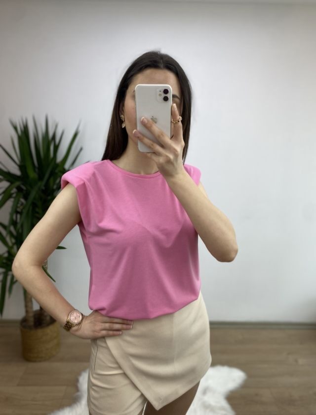 Pudra Kolu Vatkalı Basic Tshirt