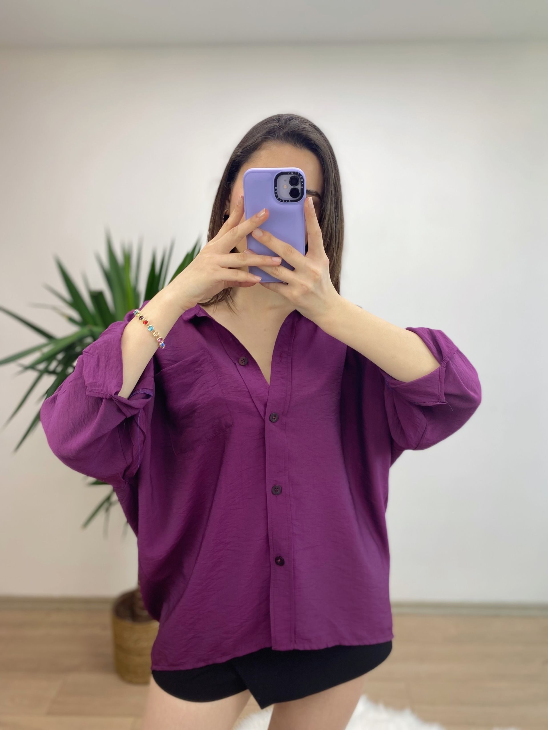 Bordo Bambu Oversize Premium Gömlek - Görsel 3
