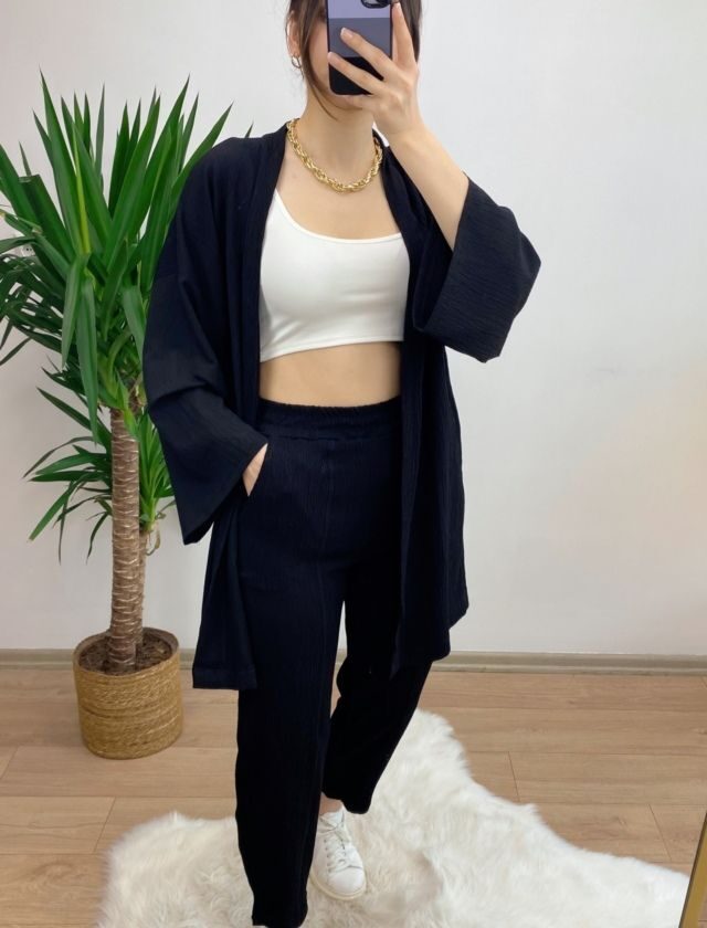 Siyah Gofre Kumaş Takım