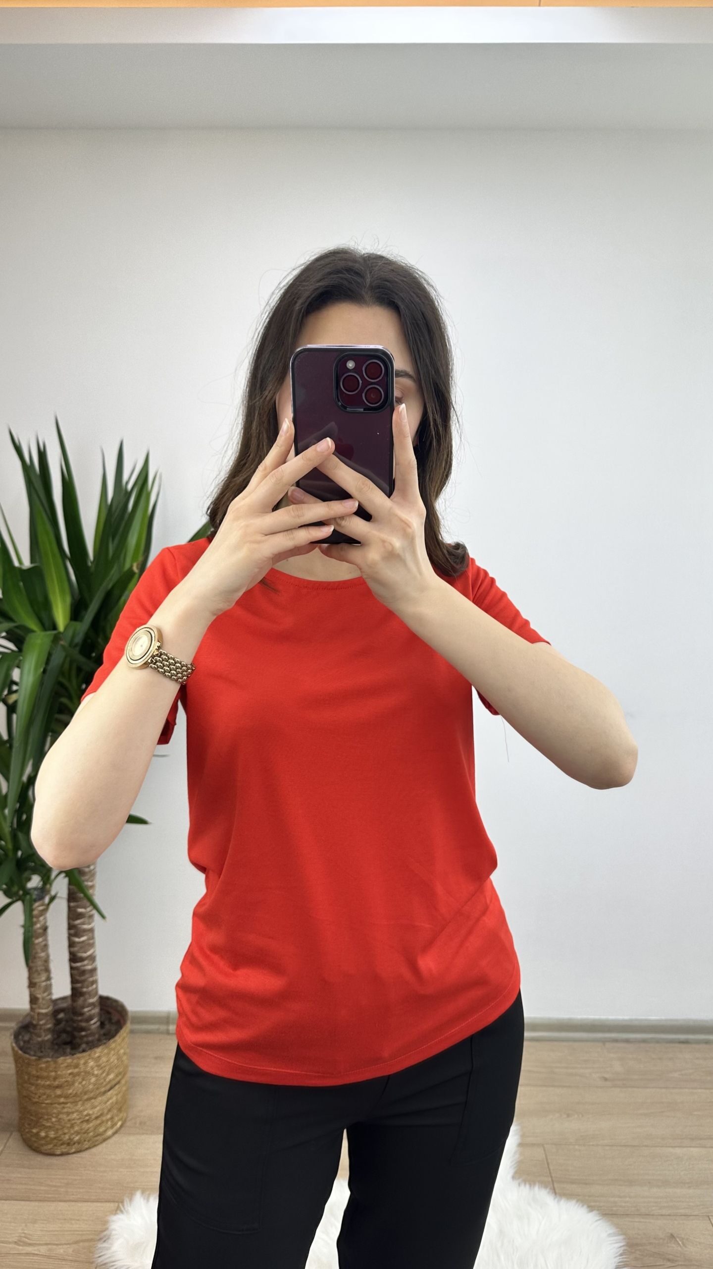 Nar Çiçeği Modal Kumaş Basic Tshirt - Görsel 3