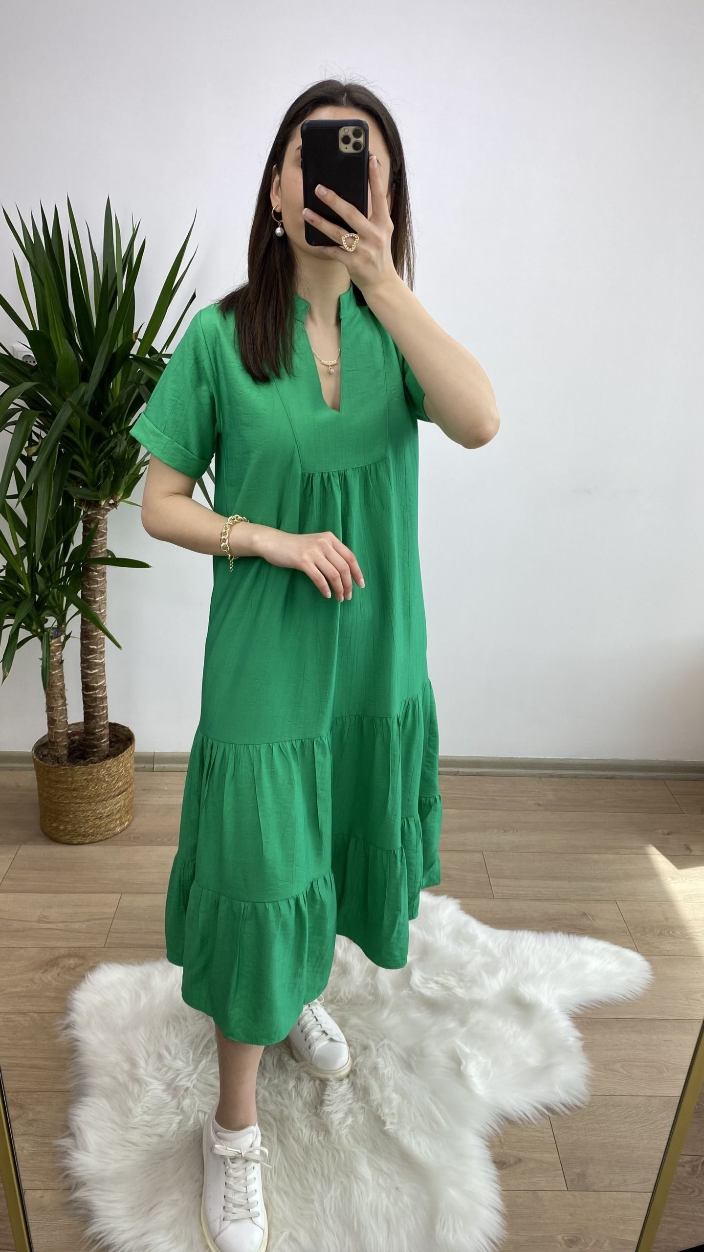 Yeşil Maxi Boy Salaş Elbise - Görsel 4