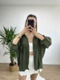 Haki Düşük Omuz Oversize Gömlek