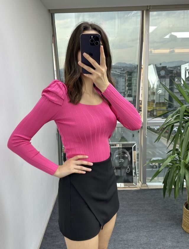 Pembe Kalın Fitilli Bluz
