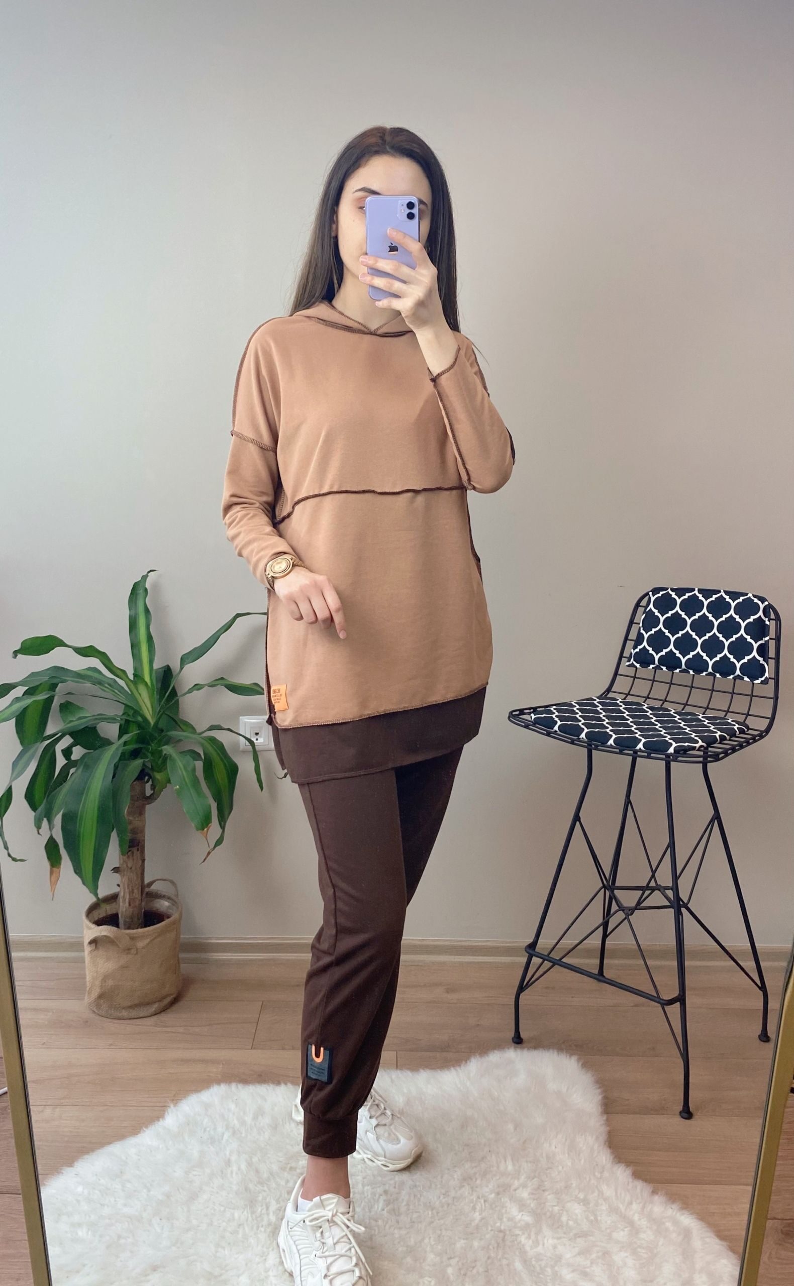 Kahve Dikiş Detaylı Eşofman Takımı - Görsel 5