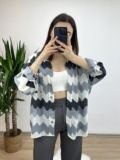 Gri Zigzag Desen Oversize Gömlek