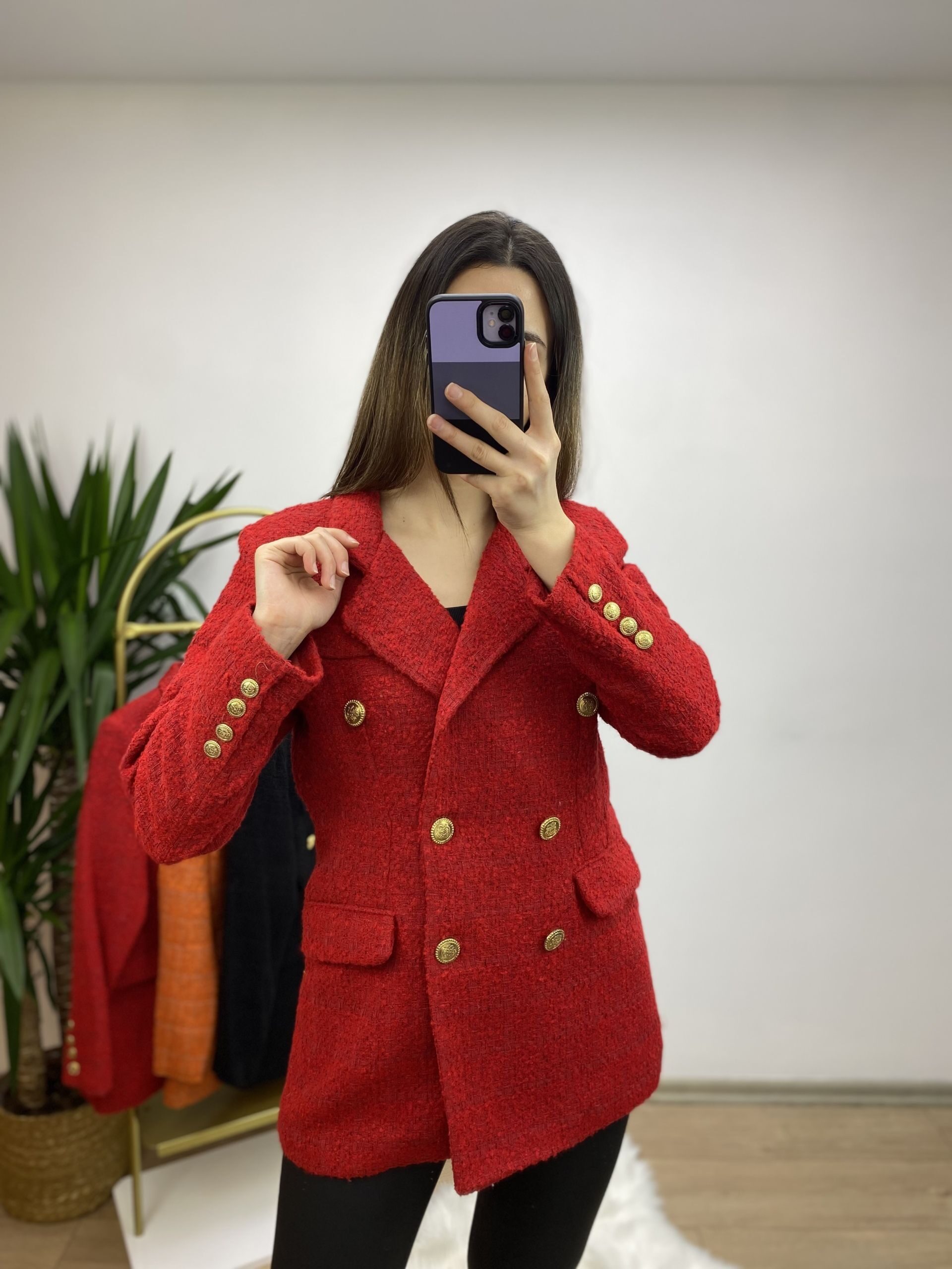 Kırmızı Tuvit Blazer Ceket - Görsel 2