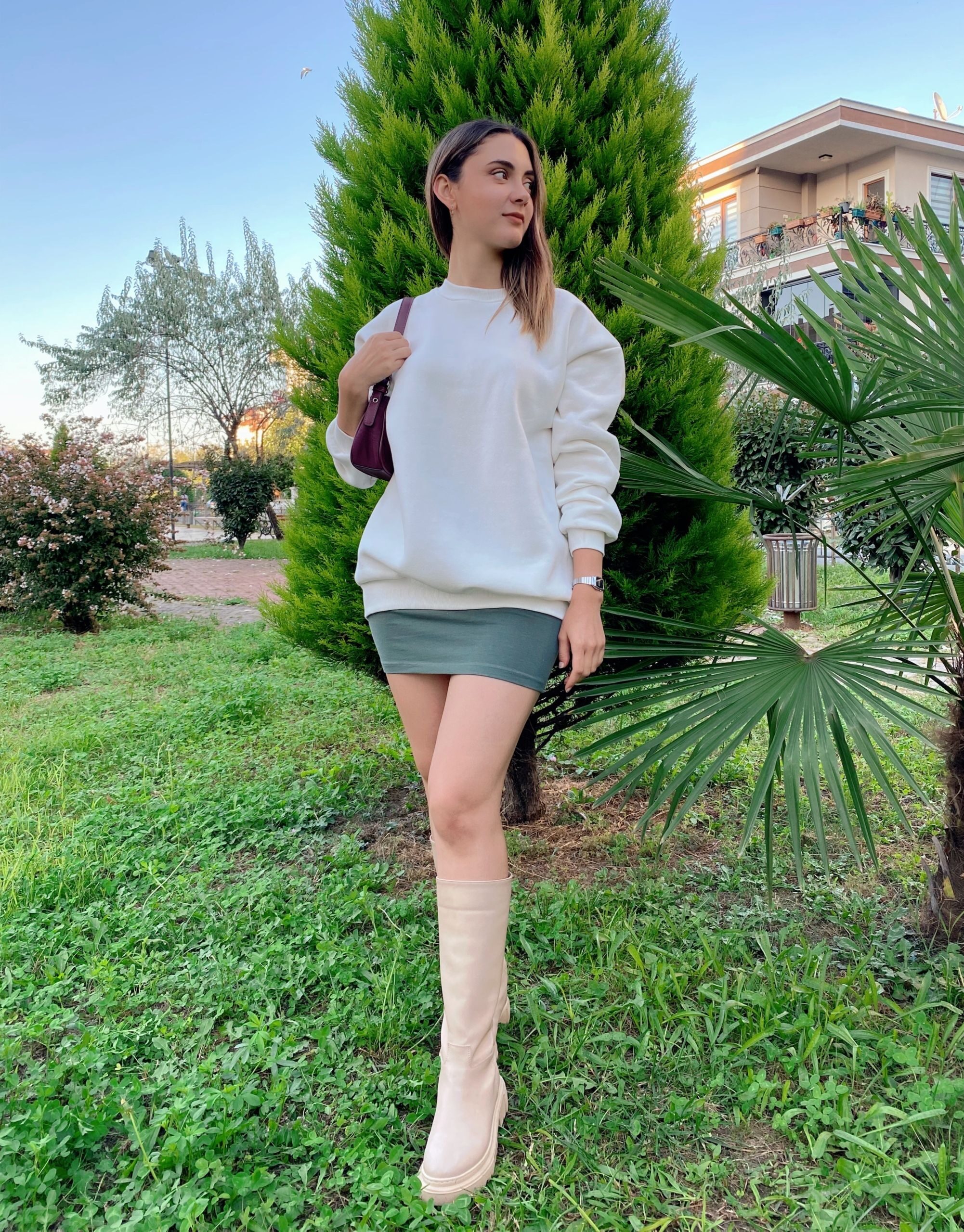 Ekru Şardonlu Oversize Sweat - Görsel 4