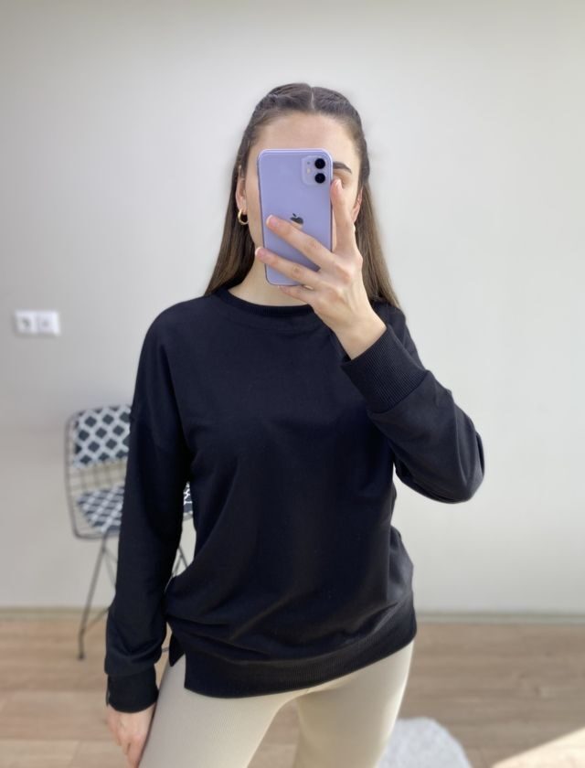 Siyah Bisiklet Yaka Sweat