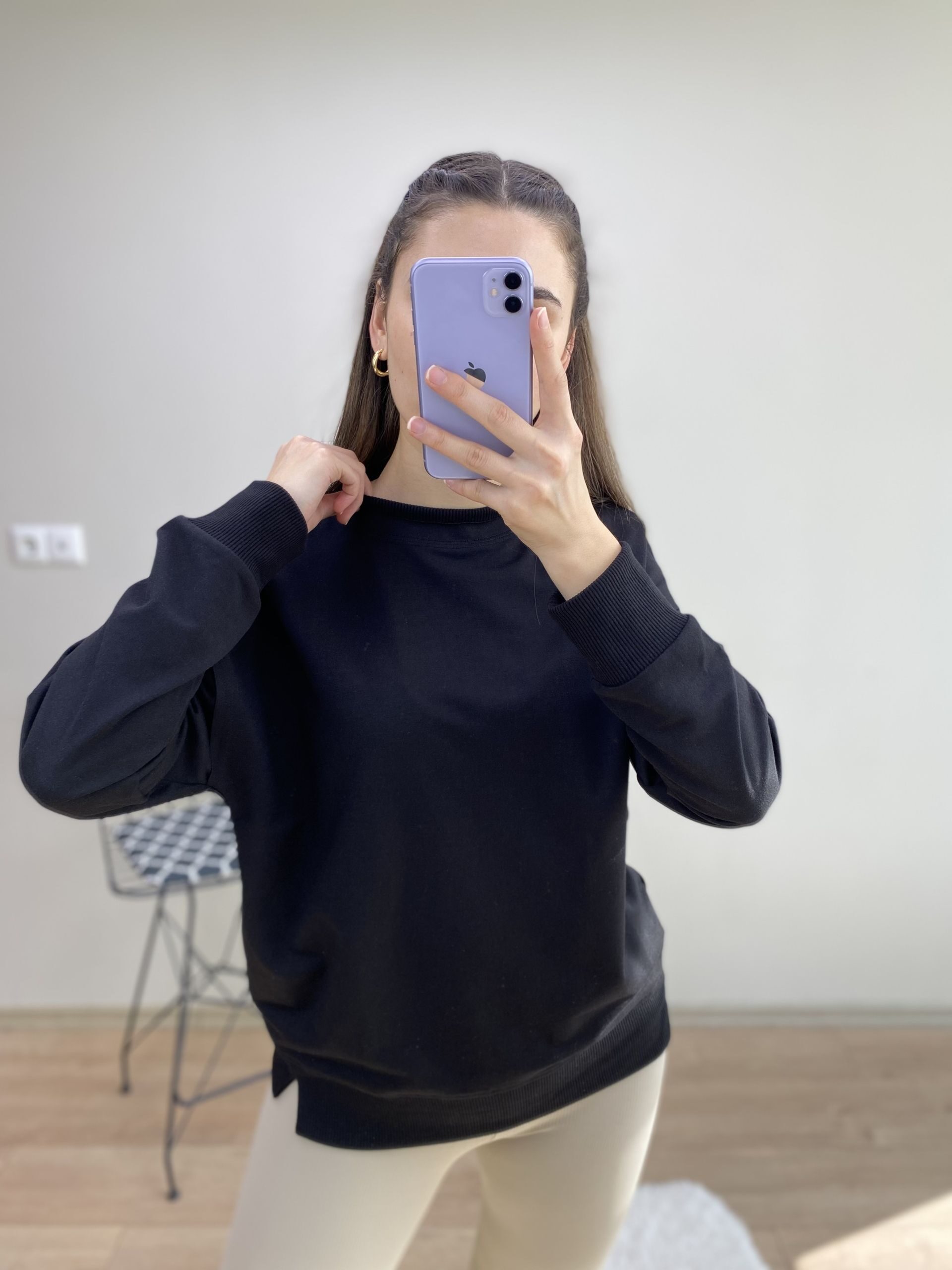 Siyah Bisiklet Yaka Sweat - Görsel 2