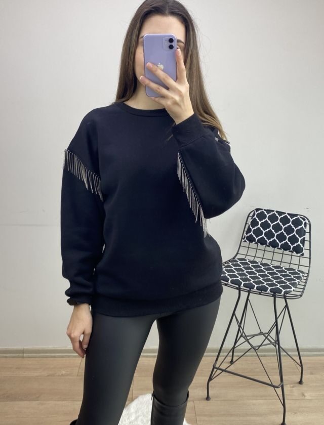 Siyah Zincirli Tasarım Sweat