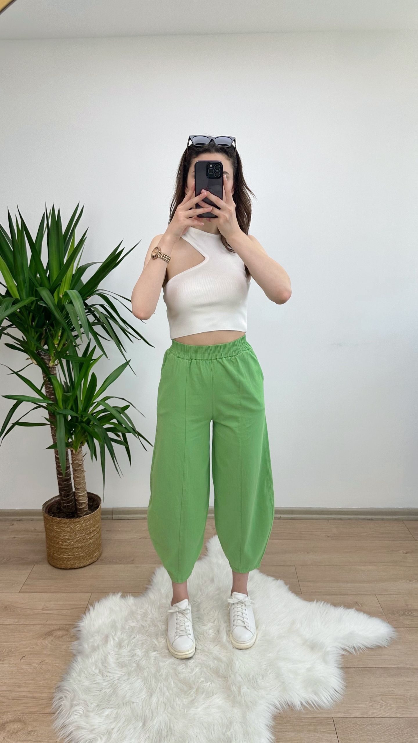 Yeşil Dikişli Gabardin Şalvar Pantolon