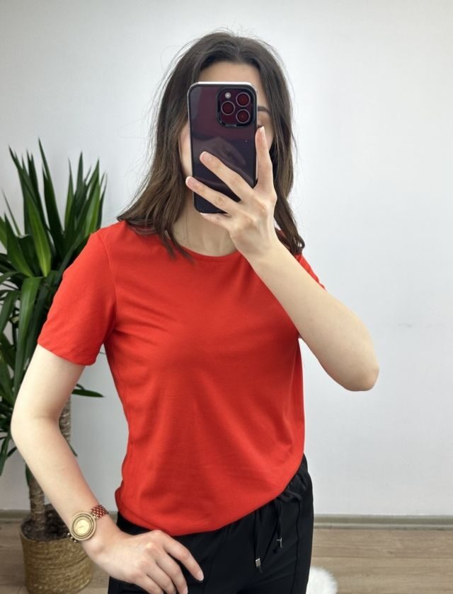 Nar Çiçeği Modal Kumaş Basic Tshirt