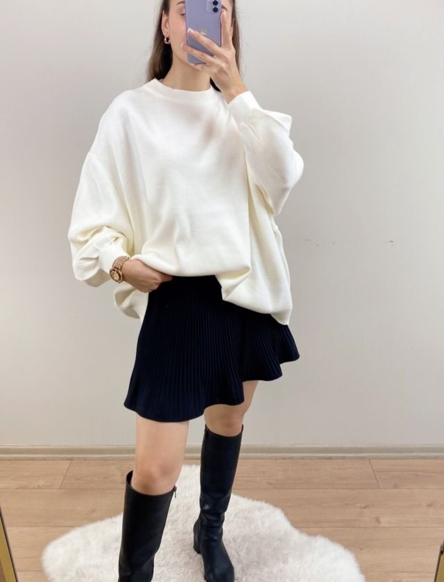 Ekru Oversize Triko Kazak