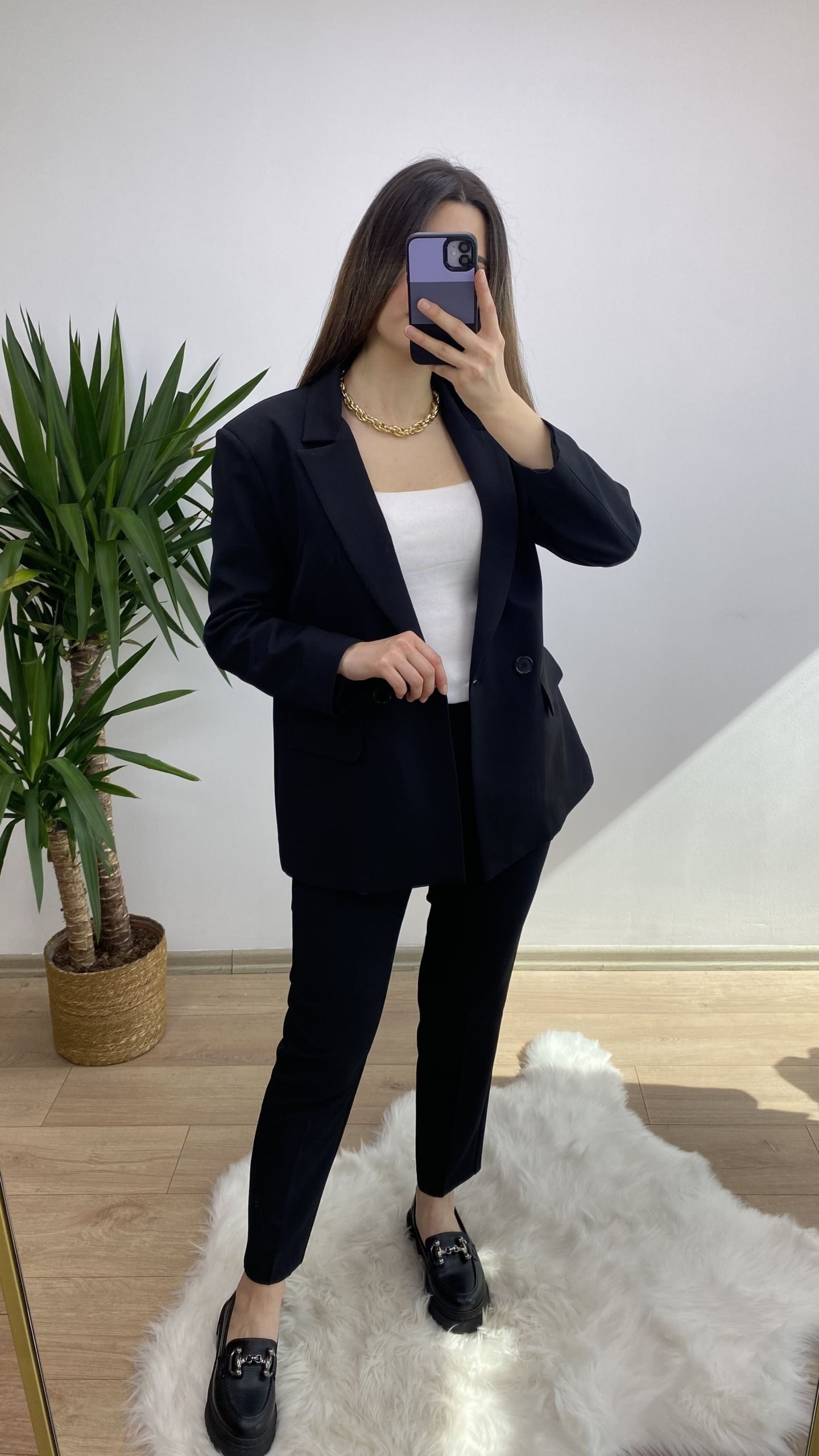 Siyah Rahat Kesim Blazer Ceket - Görsel 5