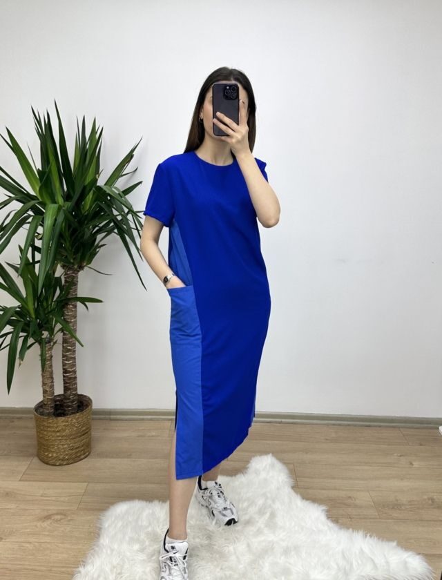 Mavi Yanları Poplin Basic Elbise
