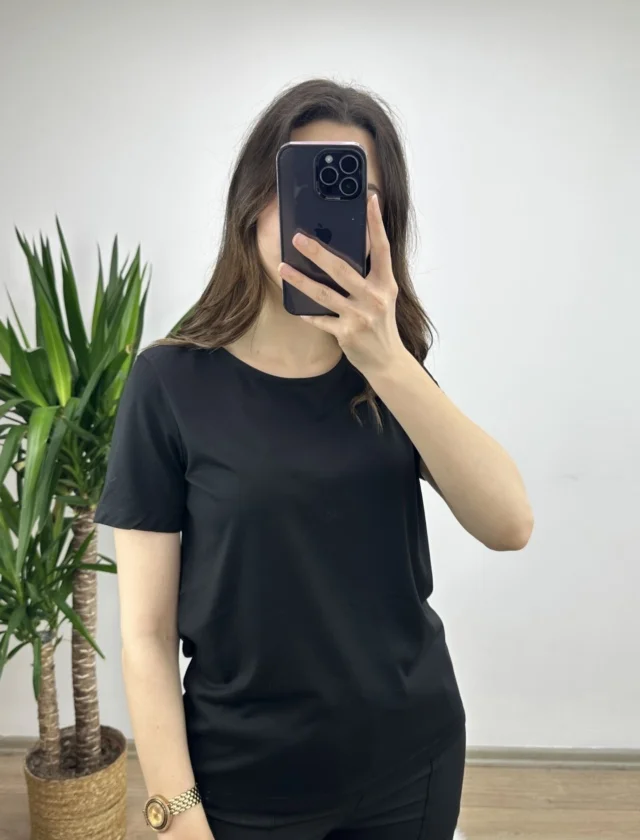 Siyah Modal Kumaş Basic Tshirt