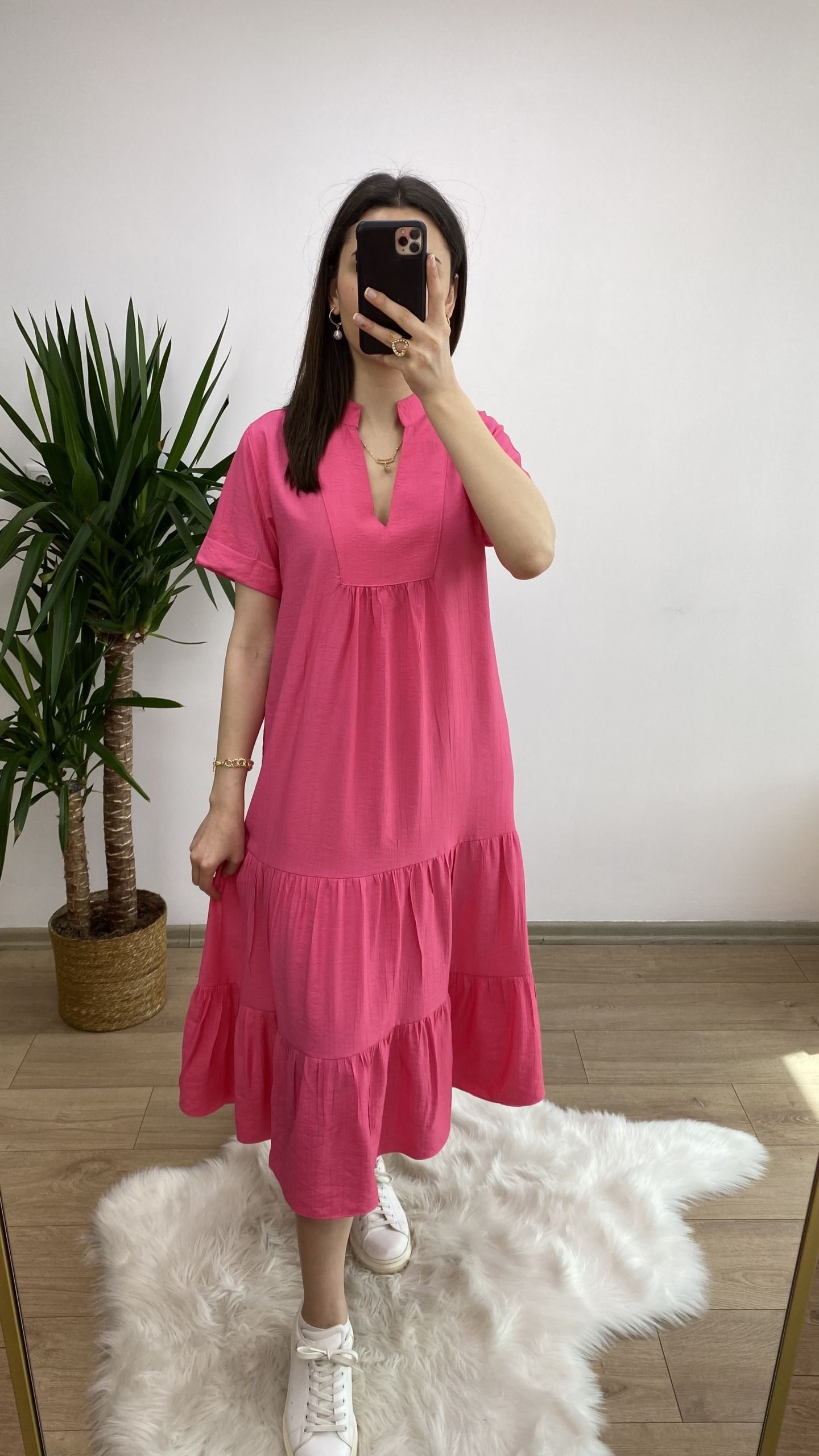 Pembe Maxi Boy Salaş Elbise