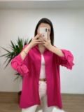 Fuşya Fisto Detay Oversize Gömlek