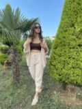 Bej Beli İpli Paça Pensli Pantolon