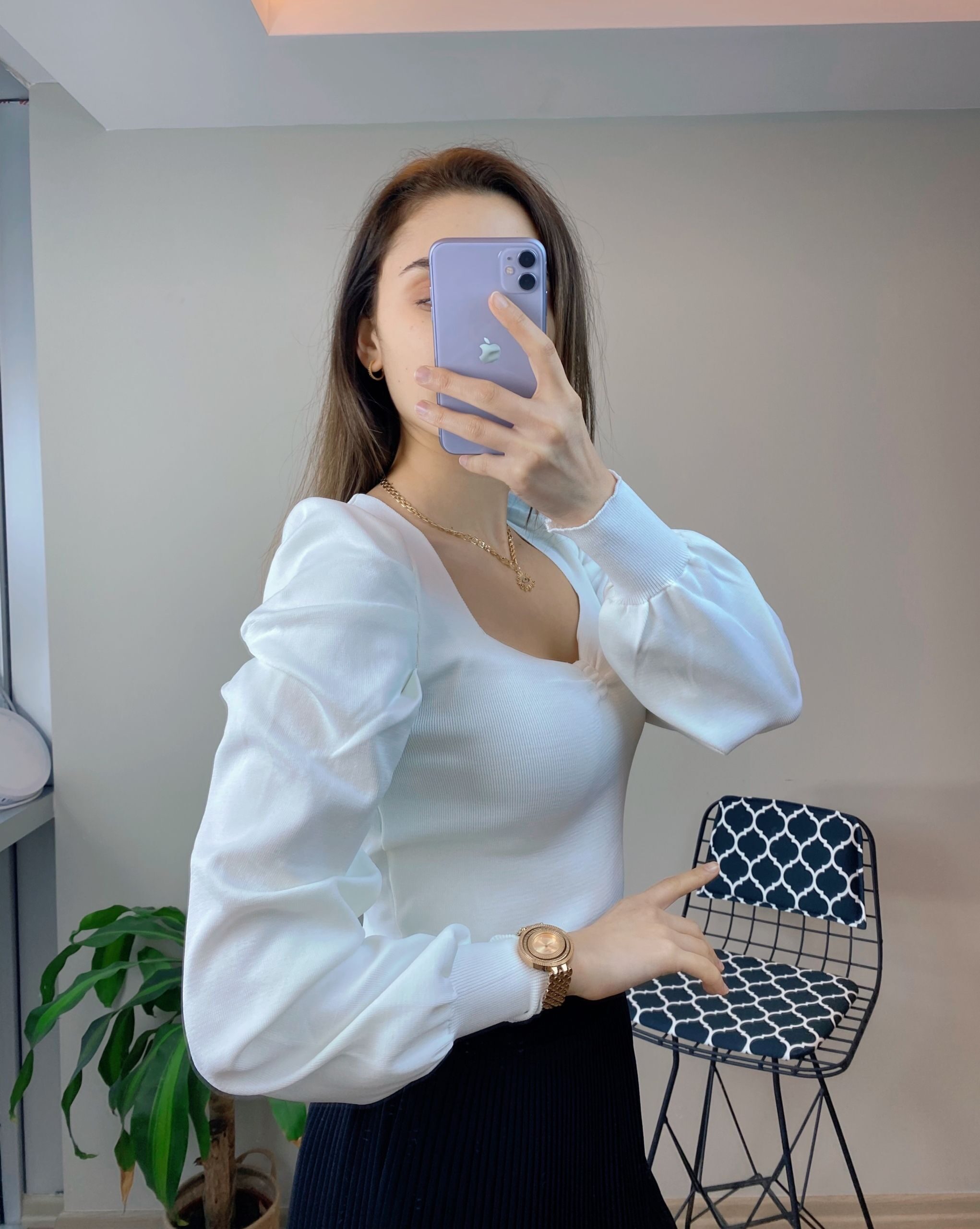 Beyaz Prenses Kol Triko Bluz - Görsel 2