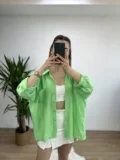 Yeşil Düşük Omuz Oversize Gömlek