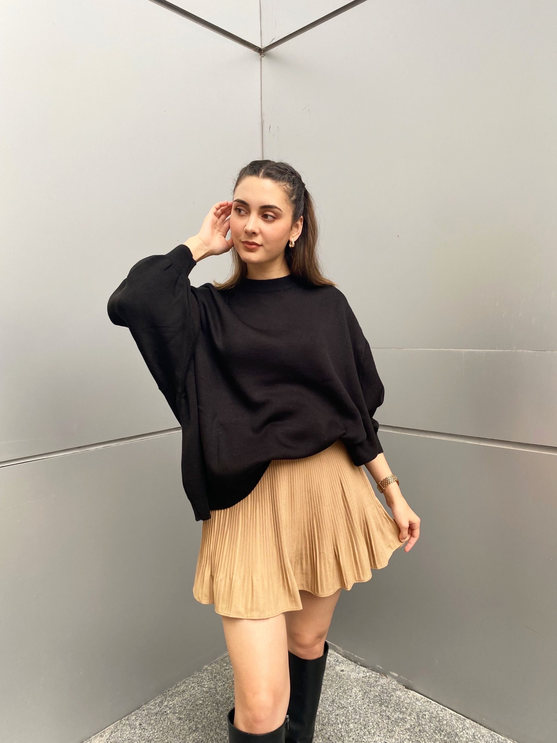 Siyah Oversize Triko Kazak - Görsel 4