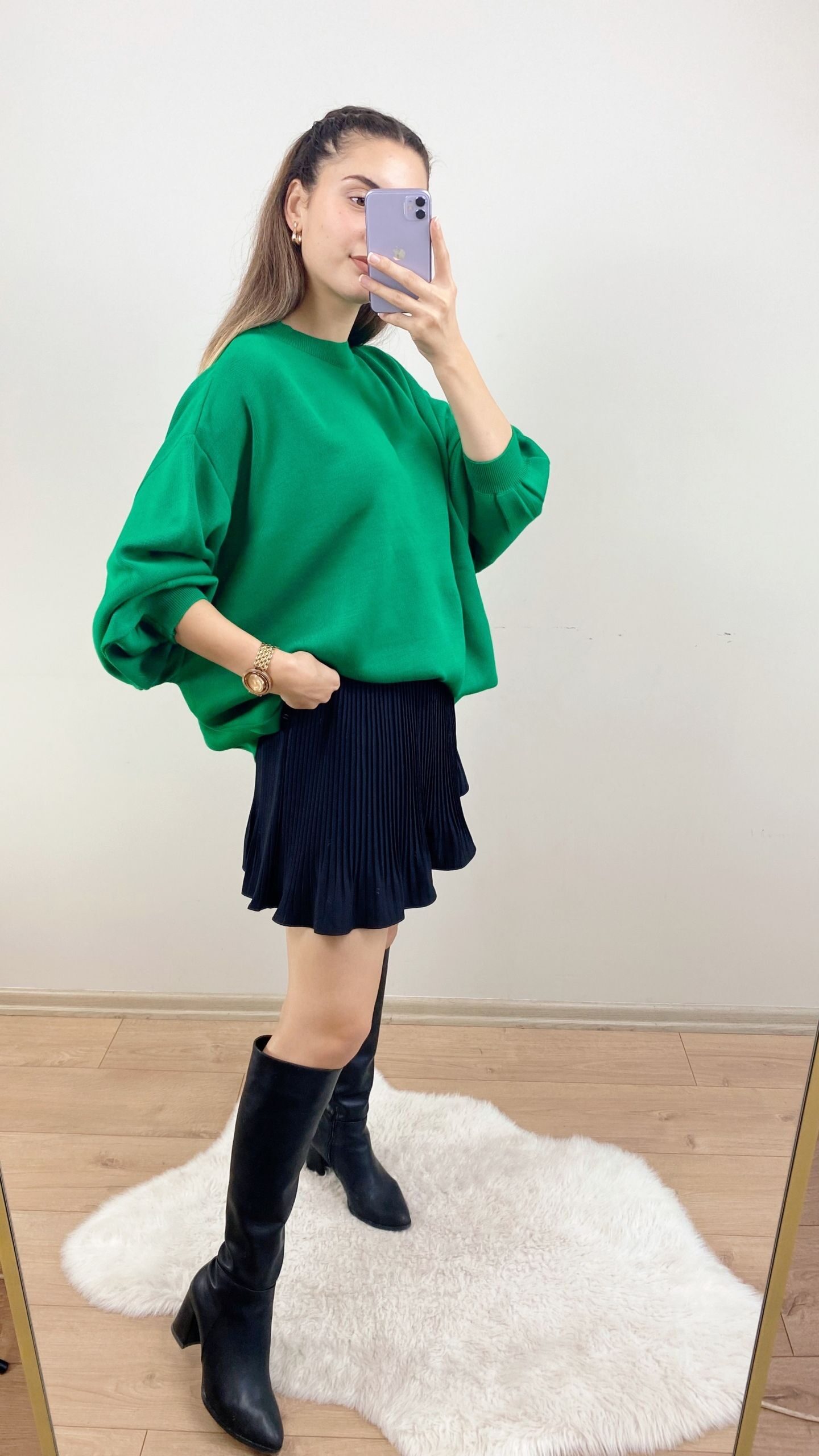 Yeşil Oversize Triko Kazak - Görsel 3