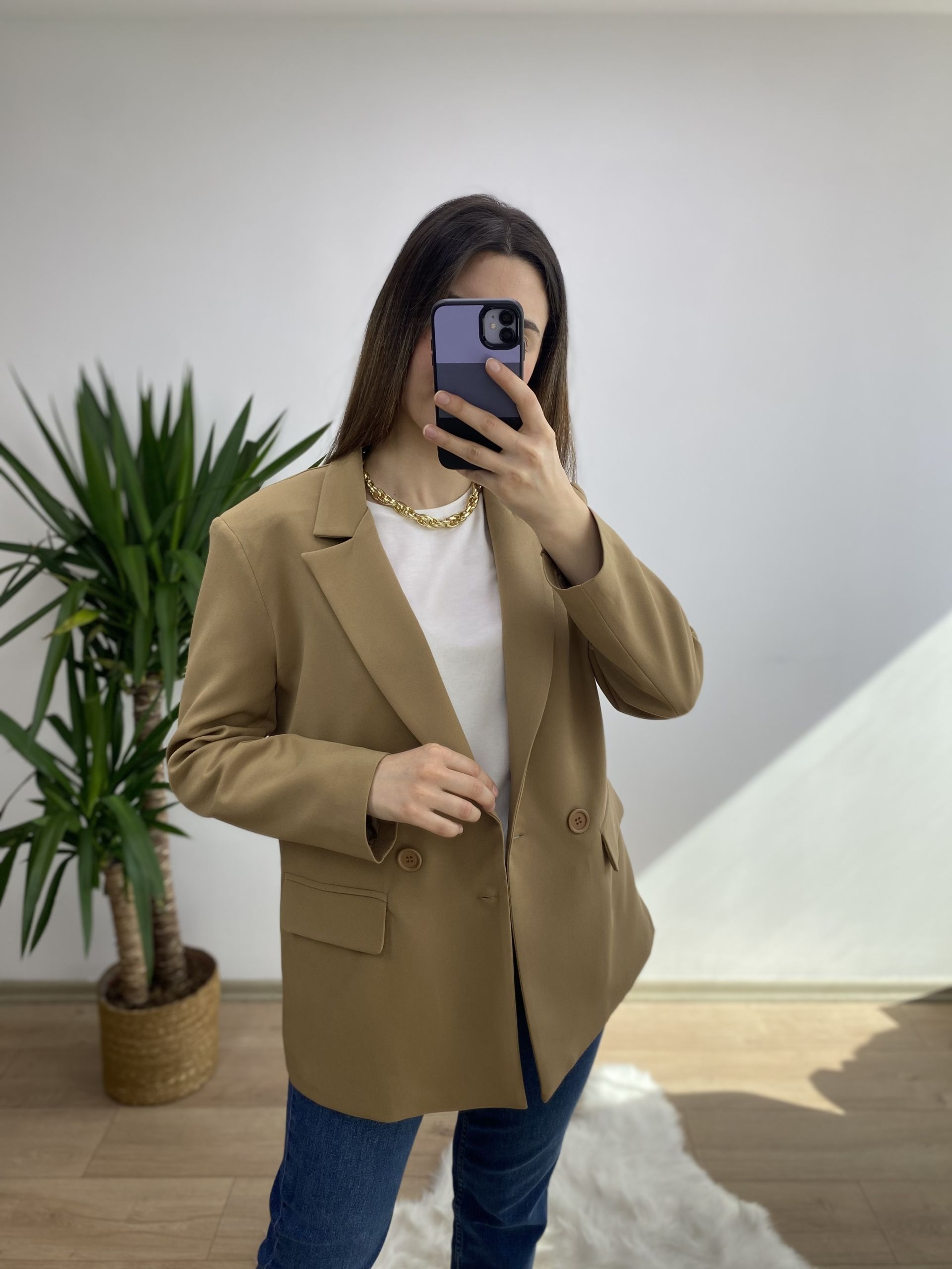 Camel Rahat Kesim Blazer Ceket - Görsel 2