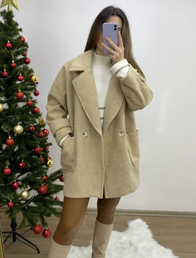 Camel Kırçıllı Oversize Kaban