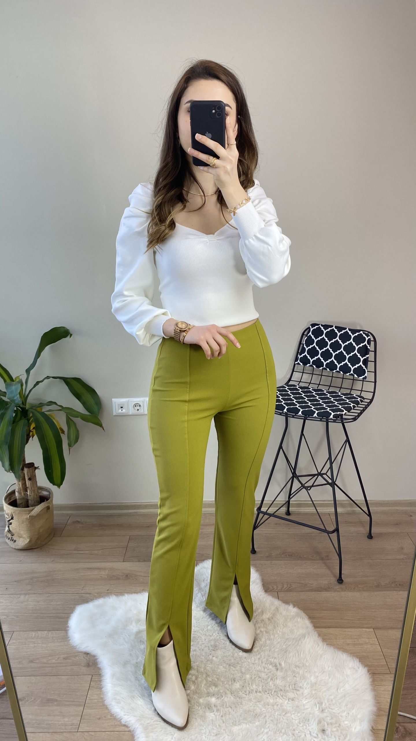 Yeşil Yırtmaçlı Pantolon - Görsel 7