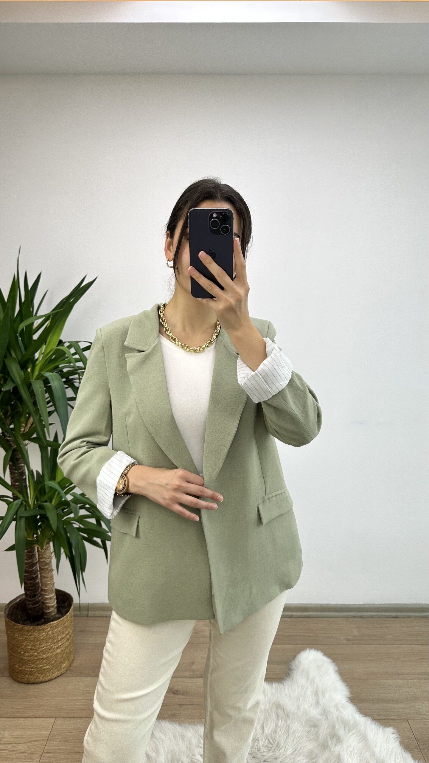 Mint Keten Blazer Ceket - Görsel 5