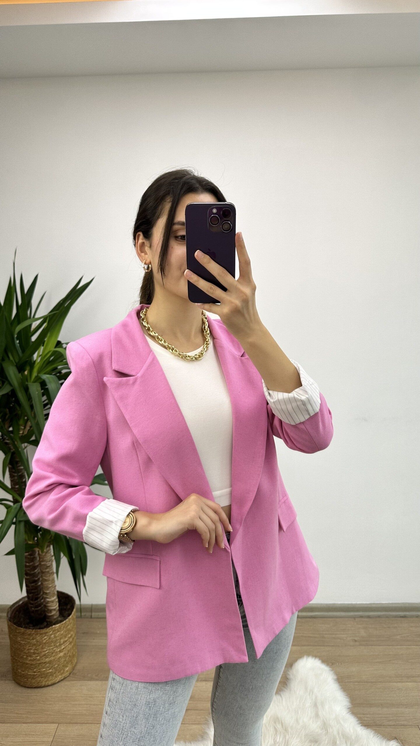 Pembe Keten Blazer Ceket - Görsel 2