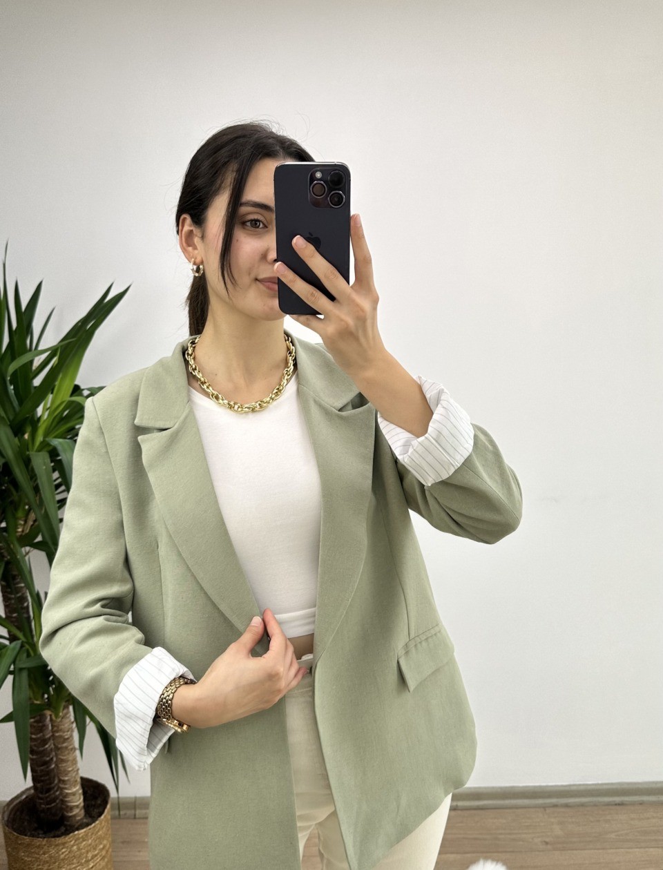 Mint Keten Blazer Ceket - Görsel 2
