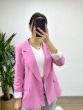 Pembe Keten Blazer Ceket