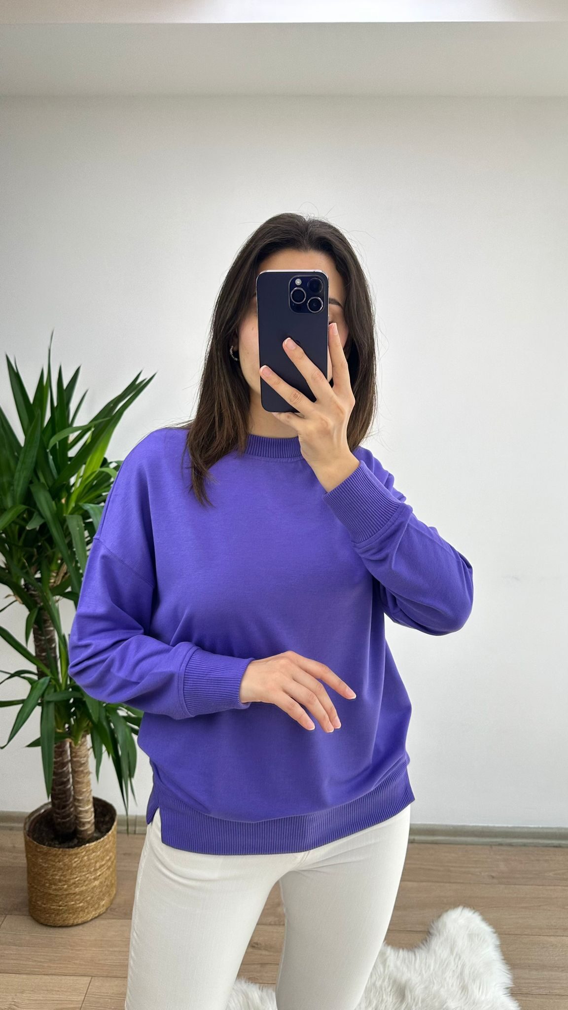 Mor Bisiklet Yaka Sweat