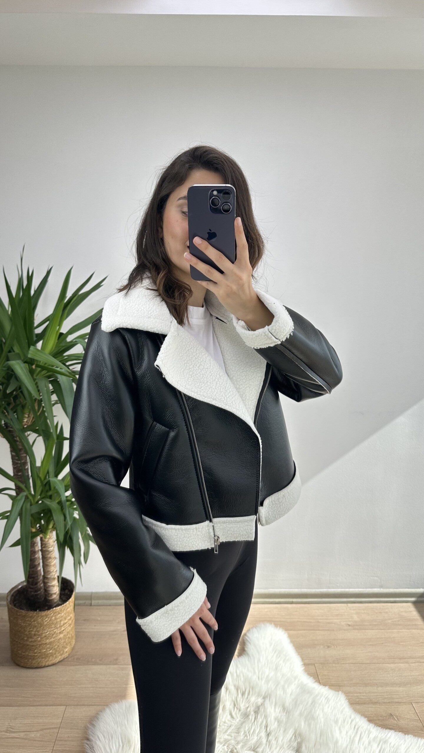 Siyah Biker Kısa Mont - Görsel 3