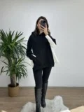 Siyah Gömlek Detay Oversize Sweat