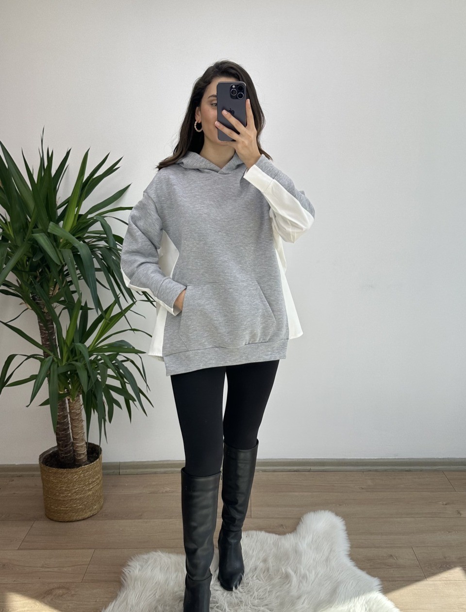 Gri Gömlek Detay Oversize Sweat - Görsel 5