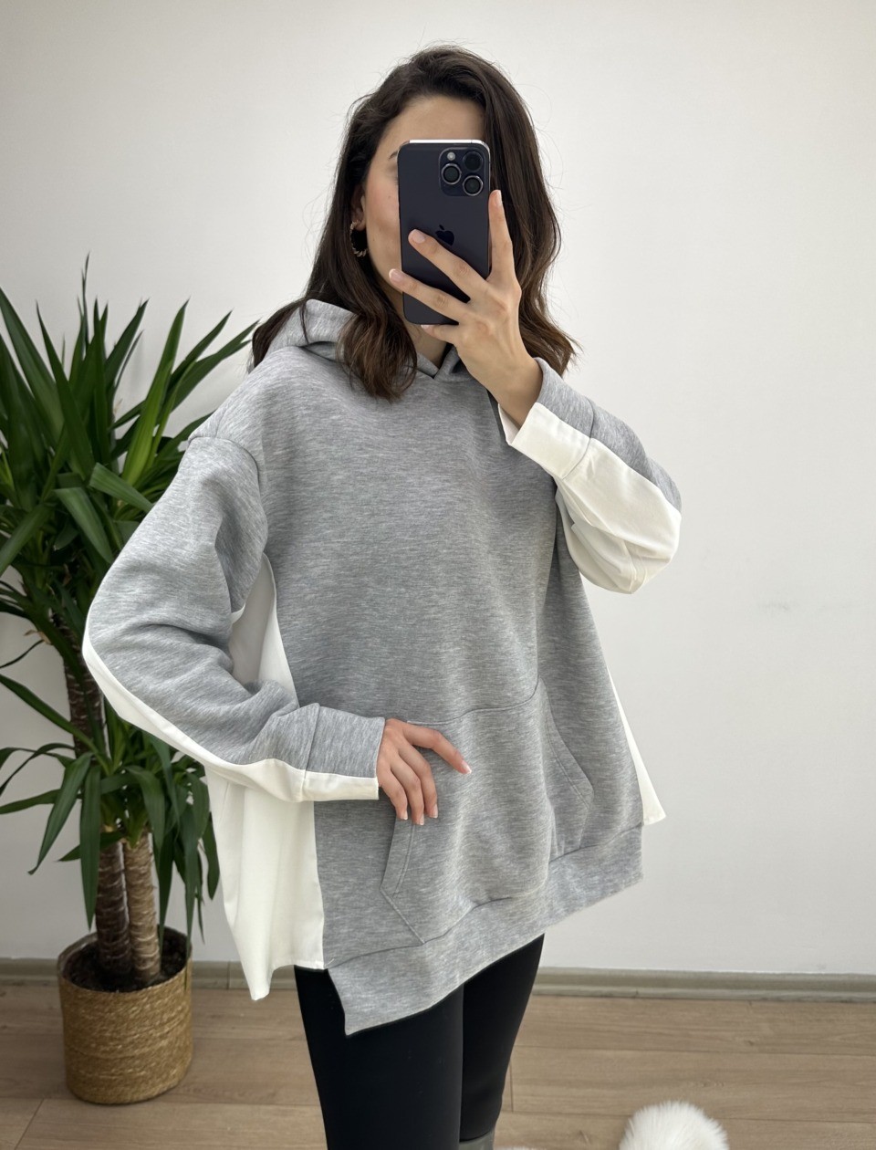 Gri Gömlek Detay Oversize Sweat - Görsel 2