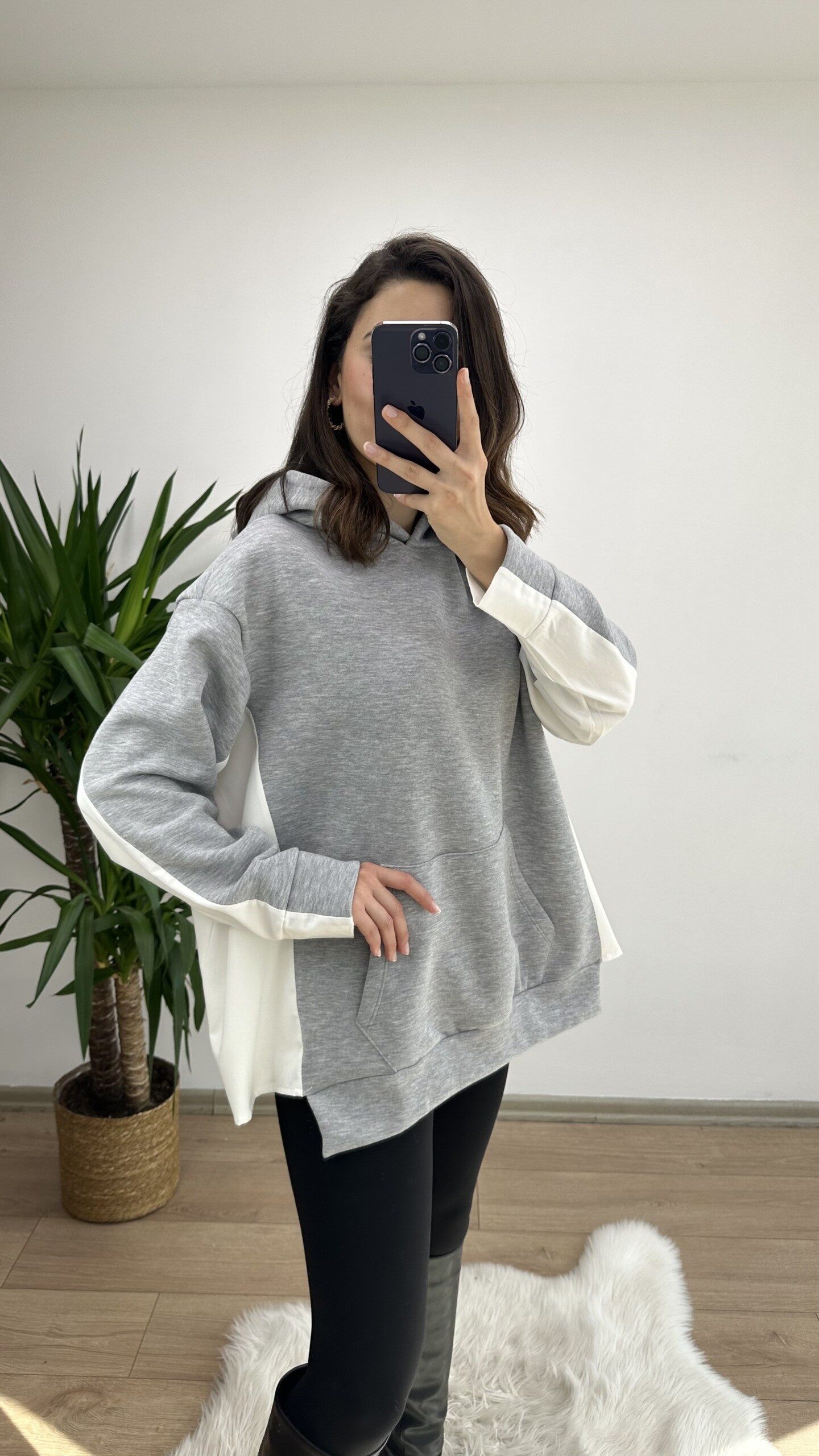 Gri Gömlek Detay Oversize Sweat - Görsel 2
