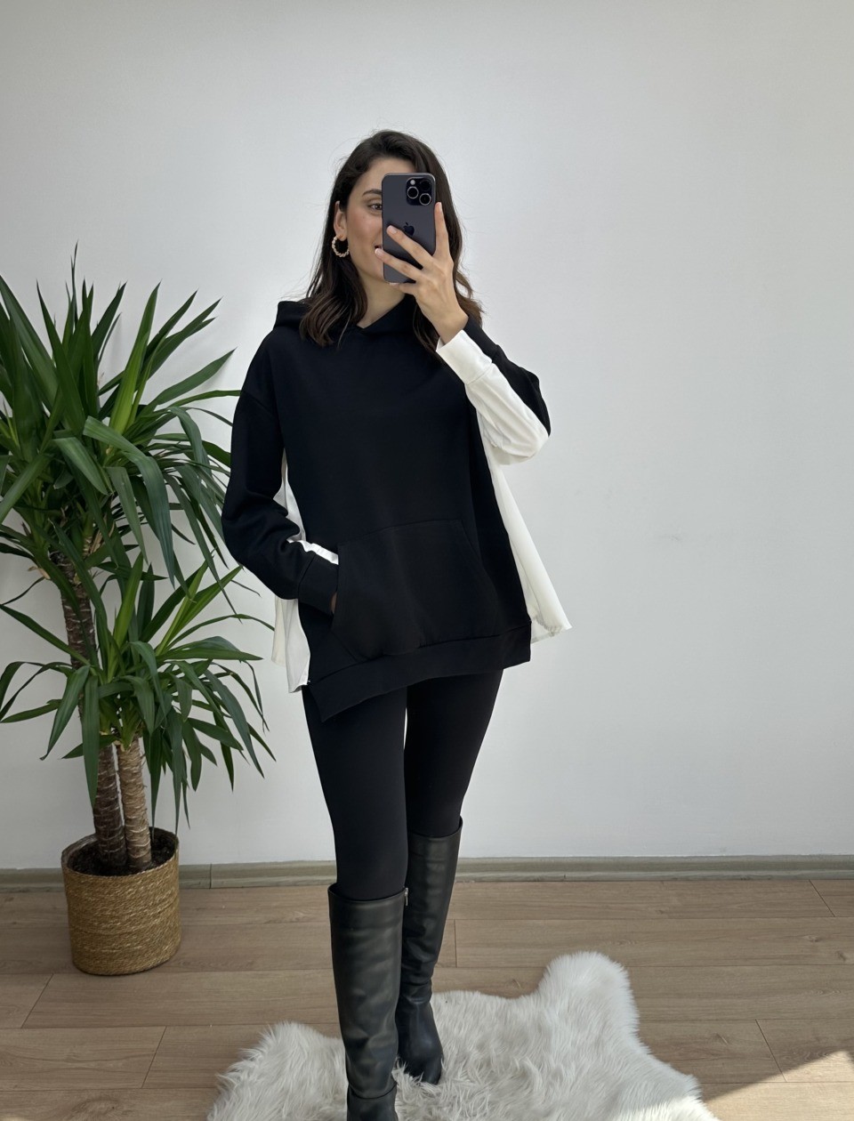 Siyah Gömlek Detay Oversize Sweat - Görsel 4