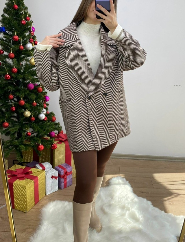 Kahverengi Balık Sırtı Premium Kaban