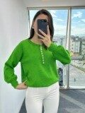 Yeşil Bisiklet Yaka Düğmeli Kazak