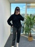 Siyah Örme Premium Taşlı Kazak