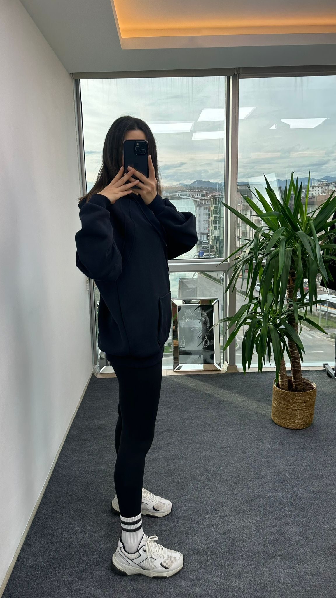 Dark Blue Dikişli Kapşonlu Sweat - Görsel 2
